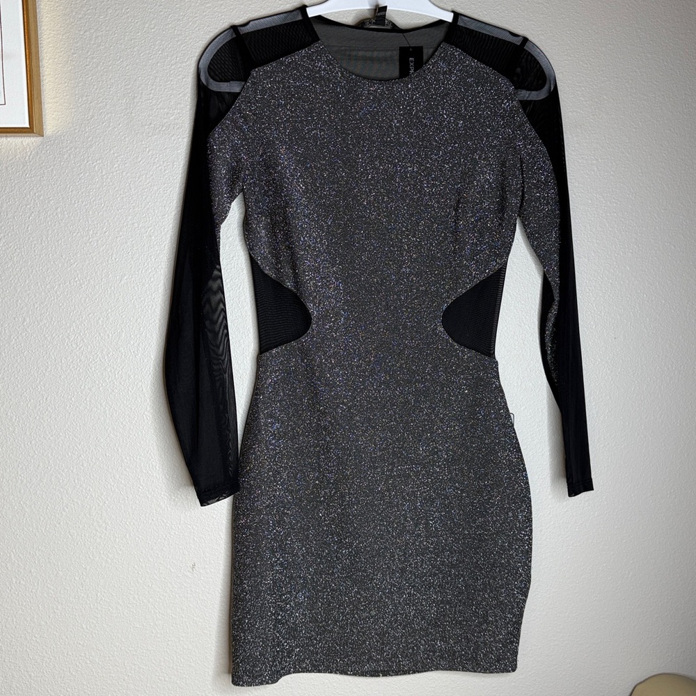 Express Glittering Black and Silver Dress